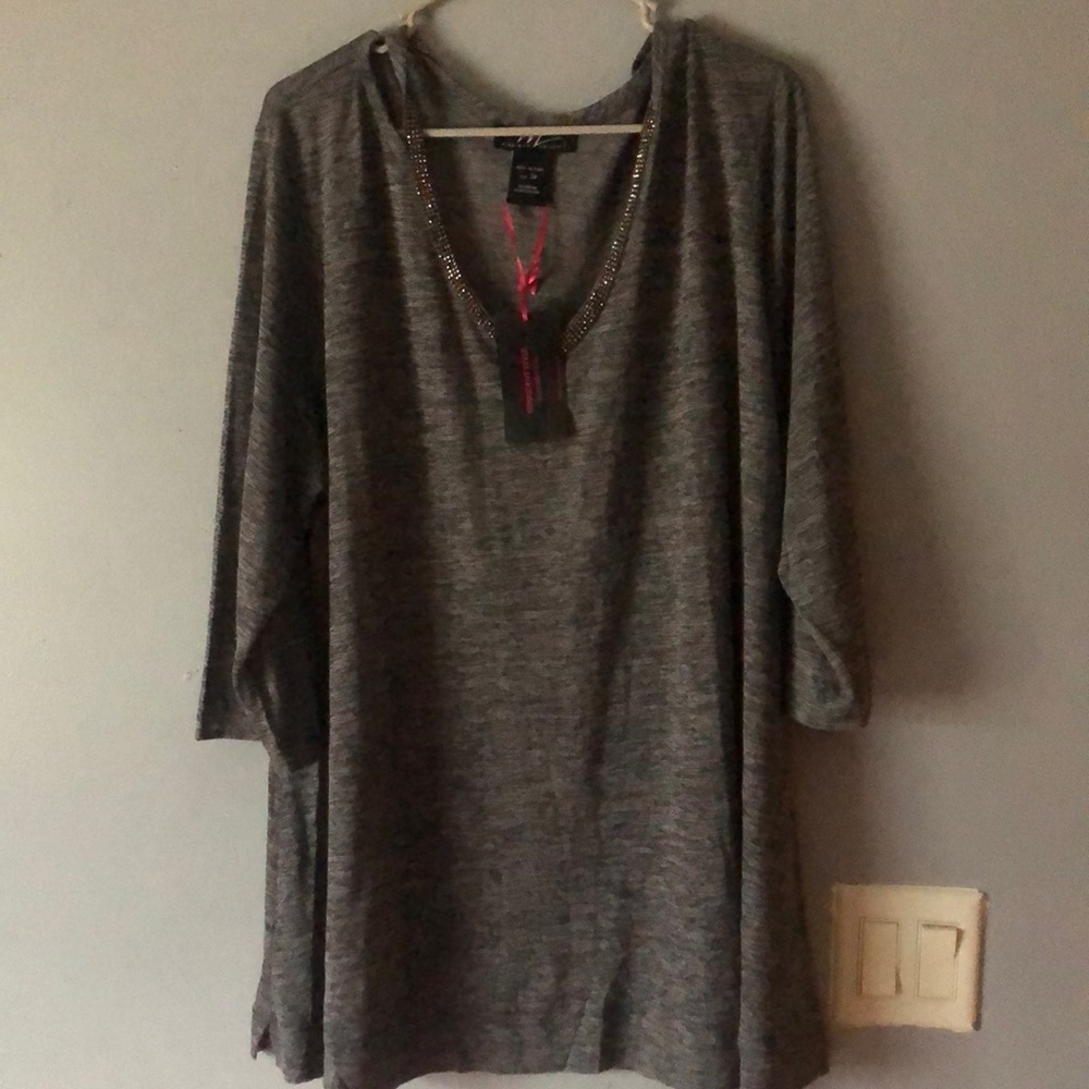 Black rhinestone trim blouse